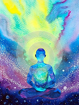 human meditate mind mental health yoga chakra spiritual healing watercolor painting illustration