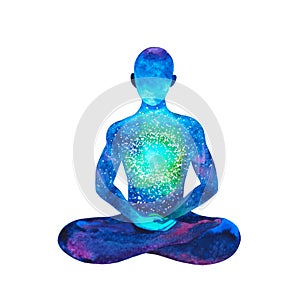 Human meditate mind mental health yoga chakra spiritual healing watercolor painting illustration