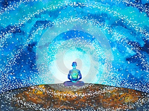 Human meditate mind mental health yoga chakra spiritual healing watercolor painting illustration