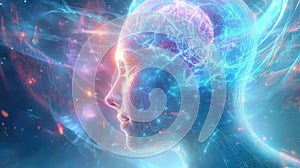 Human mind connected to energy, brain activity displaying consciousness