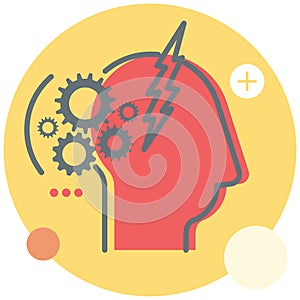 Human Mind with Gear - Icon - Illustration