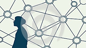 Human mind network: profile connected by lines, symbolizing thoughts vector design Generative AI