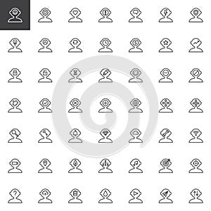Human mind outline icons set