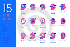 Human mind processes flat vector icons set