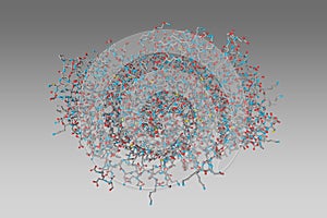 Human mitochondrial beta-ketoacyl ACP synthase. Molecular model. Rendering based on protein data bank. 3d illustration