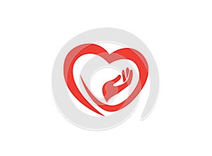 Human mom heart care with hand und Herz logo