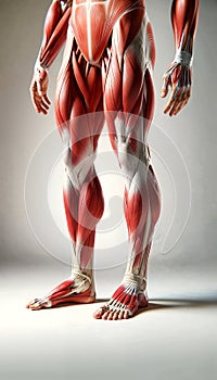 Human muscular system, focusing on the muscles in the legs and lower torso, AI-generated.