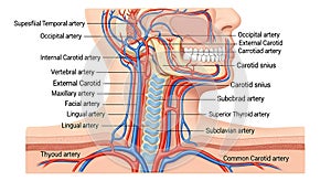 Human neck anatomy illustration displaying major arteries photo