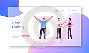 Human Needs, Successful Leader Victory, Business Meeting Landing Page Template. Happy Man in Crown