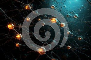 Human nervous system background. Neuron cell in human brain. Neuron under a blue microscope