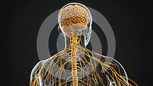 Human nervous system, with detailed visualization of the brain, spinal cord, and peripheral nerves