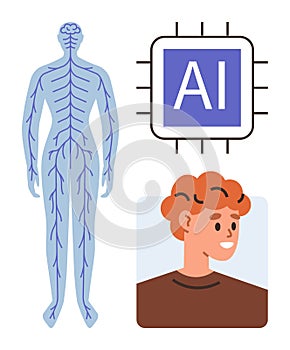 Human Nervous System and Artificial Intelligence Integration Concept