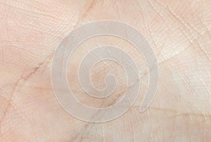 Human palm skin texture background. Macro photo, close up. Palmistry concept