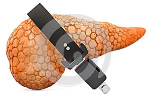 Human pancreas with seatbelt, protect concept. 3D rendering