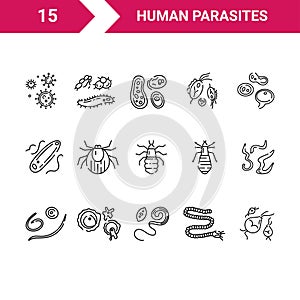 Human parasites. Set of vector linear icons.