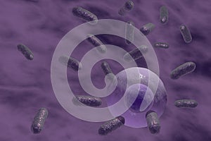 Human pathogenic bacteria attack cell. Scientific background. 3d illustration