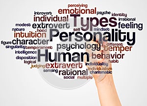 Human Personality Types word cloud and hand with marker concept