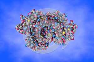 Human phosphatidylinositol 4-kinase III beta in complex with ligand 44. Space-filling molecular model. 3d illustration