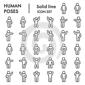 Human poses line icon set. Figure symbols collection or vector sketches. Basic body language signs for computer web