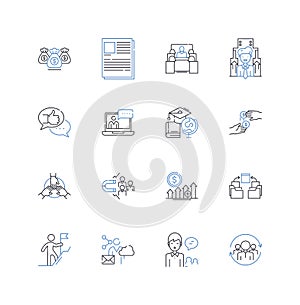 Human potentiality line icons collection. Capacity, Capability, Aptitude, Ability, Talents, Genius, Skills vector and photo