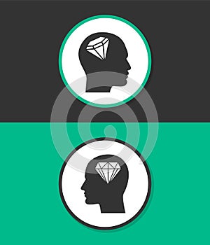 Human profile with diamond vector icon.