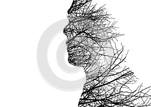 Human profile made of bare tree branches