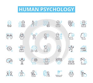 Human psychology linear icons set. Mindset, Emotion, Behavior, Perception, Empathy, Self-esteem, Motivation line vector photo