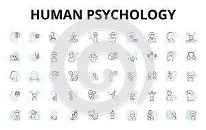 Human psychology linear icons set. Mindset, Emotion, Behavior, Perception, Empathy, Self-esteem, Motivation vector photo