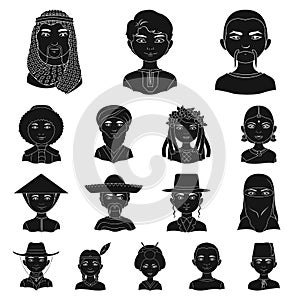 The human race black icons in set collection for design. People and nationality vector symbol stock web illustration.