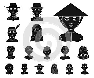 The human race black icons in set collection for design. People and nationality vector symbol stock web illustration.