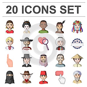 The human race cartoon icons in set collection for design. People and nationality vector symbol stock web illustration.