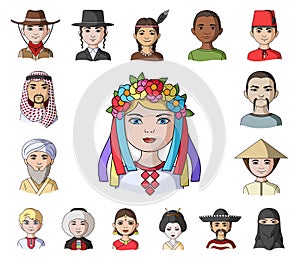 The human race cartoon icons in set collection for design. People and nationality vector symbol stock web illustration.