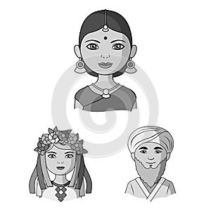 The human race monochrome icons in set collection for design. People and nationality vector symbol stock web