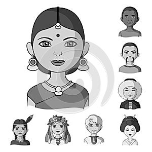 The human race monochrome icons in set collection for design. People and nationality vector symbol stock web