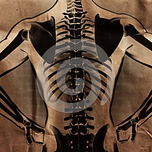 Human radiography scan with bones painted