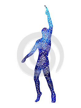Human raise hand up power energy pose, abstract universe sky