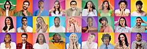 Human Reactions. Diverse multiethnic people expressing different emotions