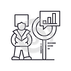 Human resource analysis icon, linear isolated illustration, thin line vector, web design sign, outline concept symbol