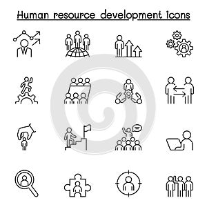 Human resource development icon set in thin line