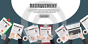 Human resource or HR management info graphic element and background. recruitment process