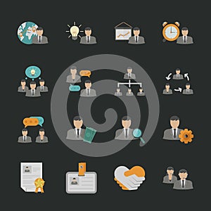 Human resource icons with black background