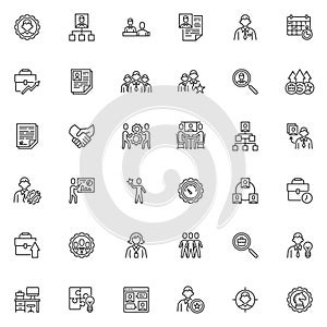 Human resource line icons set