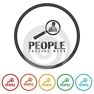 Human resource logo template. Set icons in color circle buttons