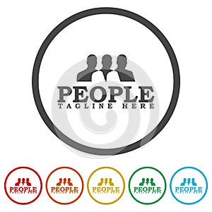 Human resource logo template. Set icons in color circle buttons