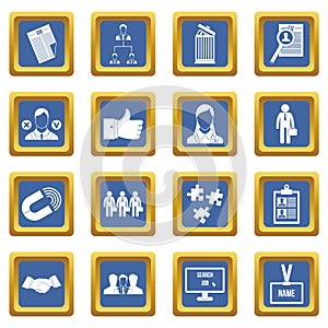 Human resource management icons set blue