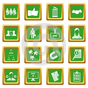 Human resource management icons set green