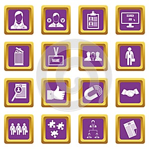 Human resource management icons set purple