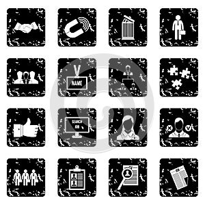 Human resource management set icons, grunge style