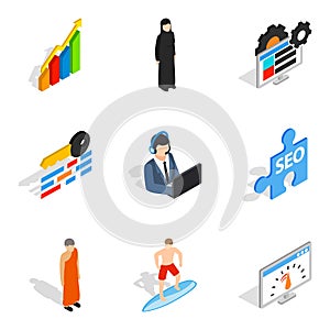 Human resource service icons set, isometric style