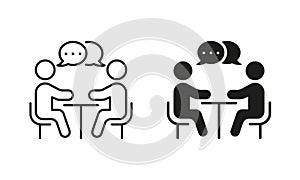 Human Resource Silhouette and Line Icon Set. Job Interview Meeting Pictogram. Recruitment Manage, Find Work Icon